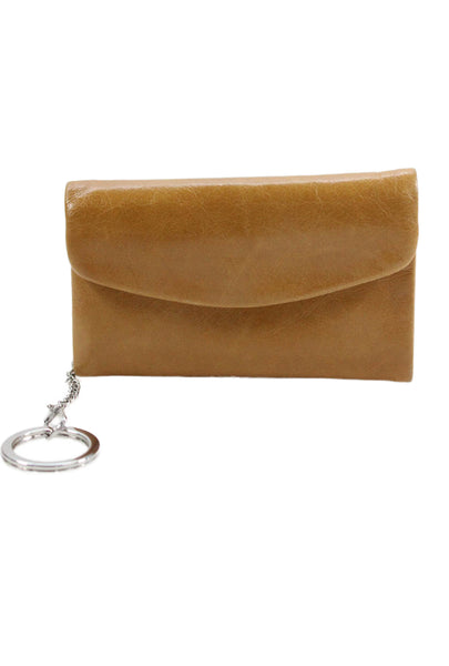 Hobo Womens Leather Snap Buttoned Keychain Card Wallet Brown