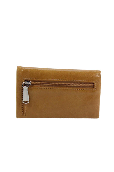 Hobo Womens Leather Snap Buttoned Keychain Card Wallet Brown