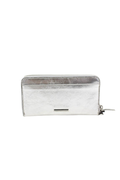 Rebecca Minkoff Womens Leather Metallic Full Zipped Wallet Silver