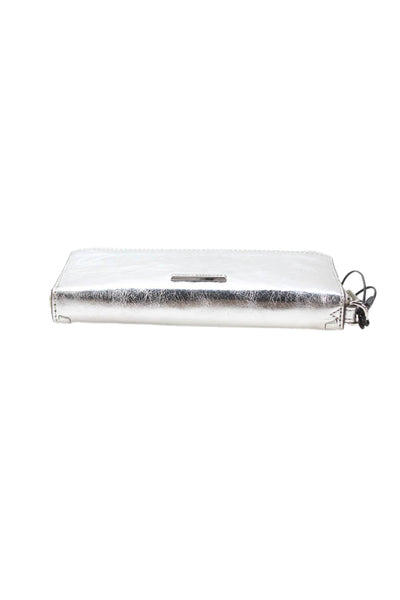 Rebecca Minkoff Womens Leather Metallic Full Zipped Wallet Silver
