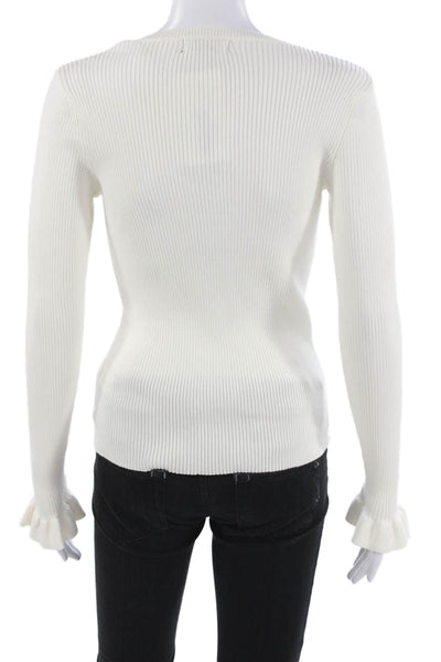 T Tahari Women Basic Rayon White Long Sleeve Round Neck Blouse Size M