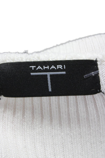 T Tahari Women Basic Rayon White Long Sleeve Round Neck Blouse Size M