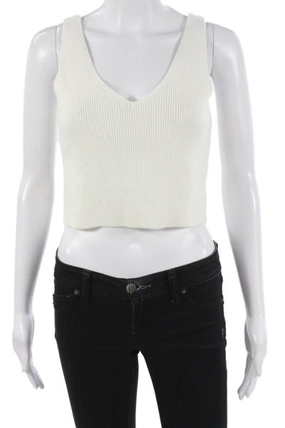 House of Harlow 1960 Women Cropped V-Neck Sleeveless Tank White Size M