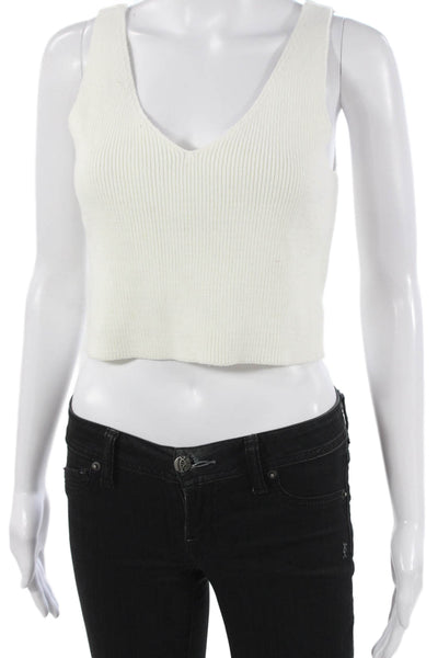House of Harlow 1960 Women Cropped V-Neck Sleeveless Tank White Size M