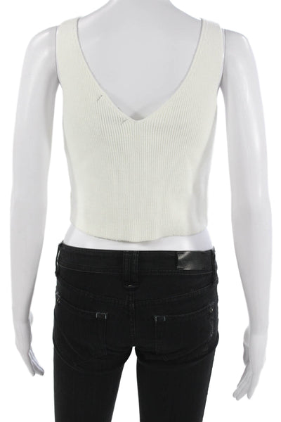 House of Harlow 1960 Women Cropped V-Neck Sleeveless Tank White Size M