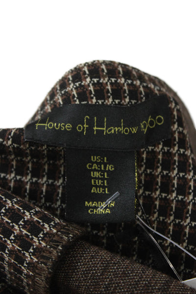 House of Harlow 1960 Women Crop Check Square Neck Blouse Brown Size L