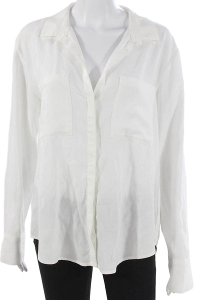 Cloth and Stone Womens White Tencel Collared Button Up Long Sleeve Top Size M