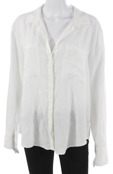Cloth and Stone Womens White Tencel Collared Button Up Long Sleeve Top Size M