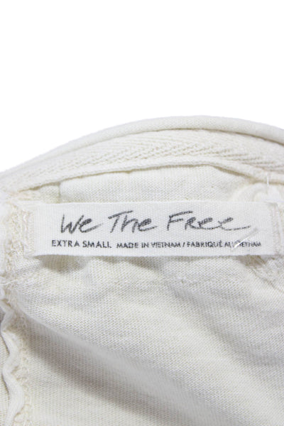 We The Free Women Basic Henley Long Sleeve Cotton T-Shirt Beige Size XS