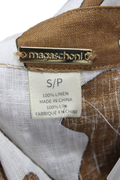 Magaschoni Women Basic Linen Collared 3/4 Sleeve Button-Up White Size S