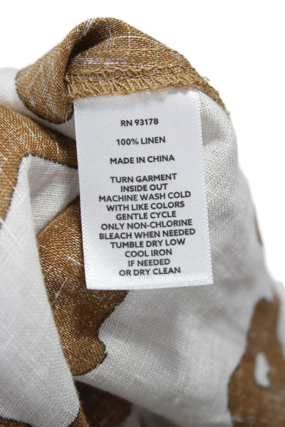 Magaschoni Women Basic Linen Collared 3/4 Sleeve Button-Up White Size S