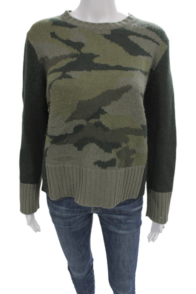 Splendid Womens Pullover Sweater Camo Green Crew Neck Button Long Sleeve Size S