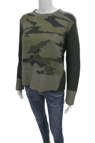 Splendid Womens Pullover Sweater Camo Green Crew Neck Button Long Sleeve Size S