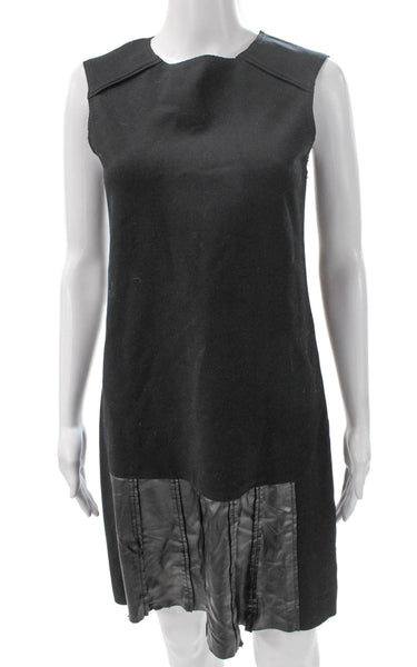 Derek Lam 10 Crosby Women Black Shift Dress Knit Faux Leather Size S