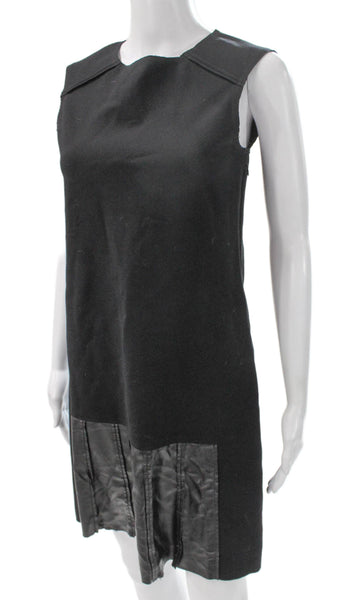 Derek Lam 10 Crosby Women Black Shift Dress Knit Faux Leather Size S