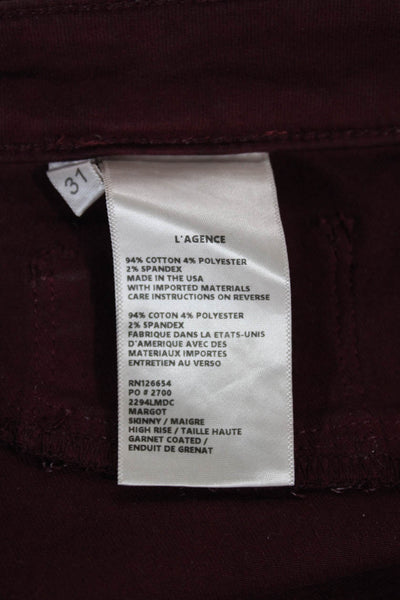 L'Agence Womens Skinny Red Jeans Cotton Blend Button Closure Size 31