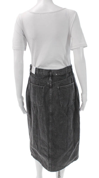 MNG Women Gray Denim Straight Pencil Skirt Button Midi Size M