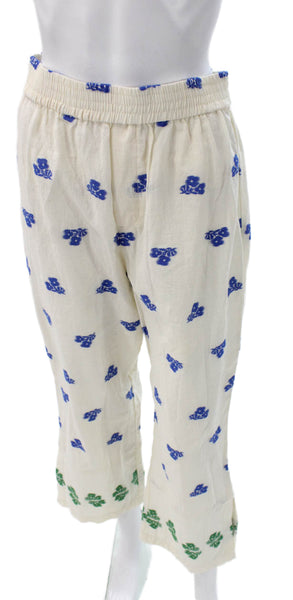 Zara Women Ivory Floral Cropped Cotton Pants Size M