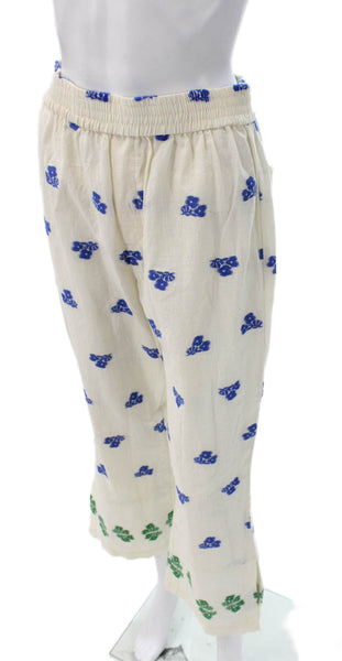 Zara Women Ivory Floral Cropped Cotton Pants Size M