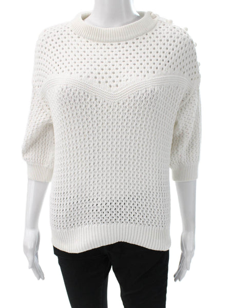 J Crew Women Pullover Cotton Crew Neck 3/4 Sleeve White Size S