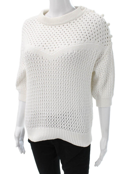 J Crew Women Pullover Cotton Crew Neck 3/4 Sleeve White Size S