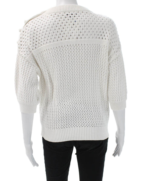 J Crew Women Pullover Cotton Crew Neck 3/4 Sleeve White Size S