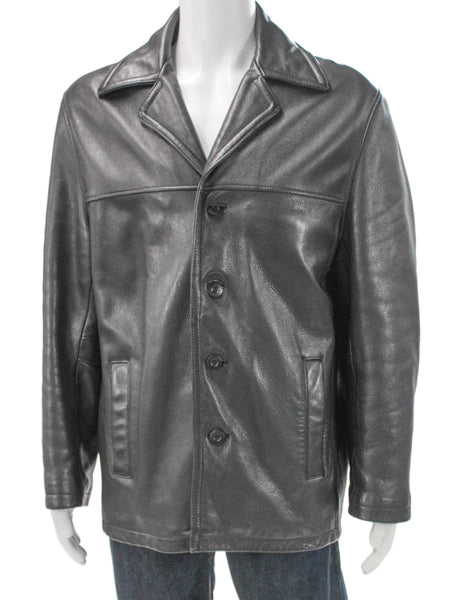 M. Julian Mens Black Leather Jacket Button Closure Size M