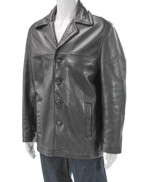 M. Julian Mens Black Leather Jacket Button Closure Size M