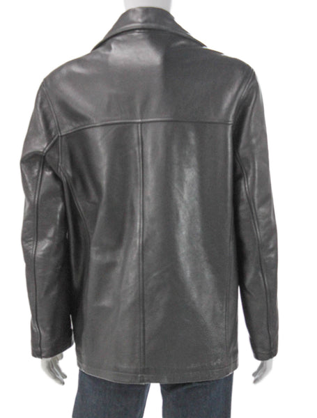 M. Julian Mens Black Leather Jacket Button Closure Size M
