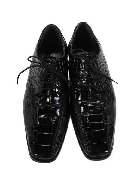 Stacy Adams Mens Patent Leather Crocodile Print Oxfords Black Size 9 Medium