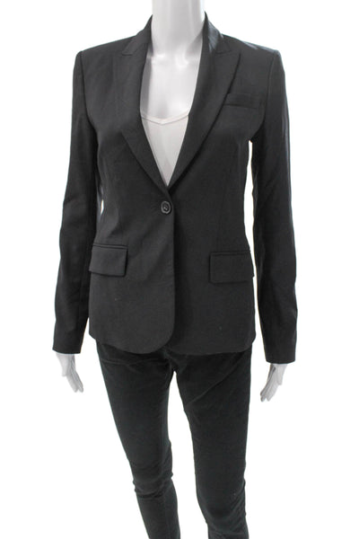 Theory Women Pant Suit Black Wool Button Long Sleeve Size 2