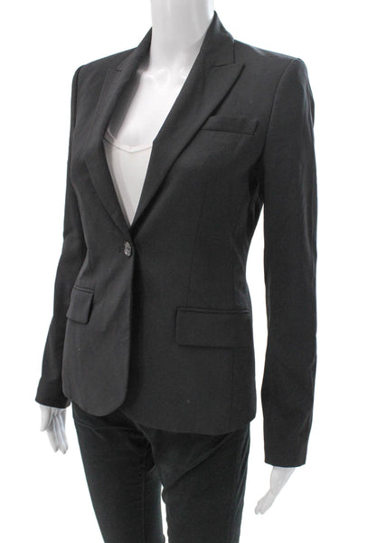 Theory Women Pant Suit Black Wool Button Long Sleeve Size 2