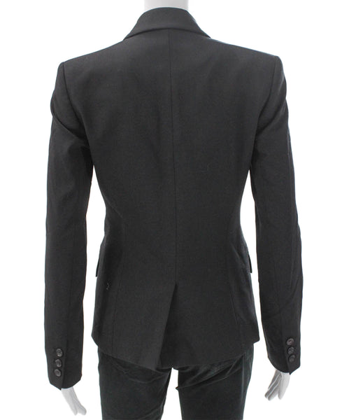 Theory Women Pant Suit Black Wool Button Long Sleeve Size 2