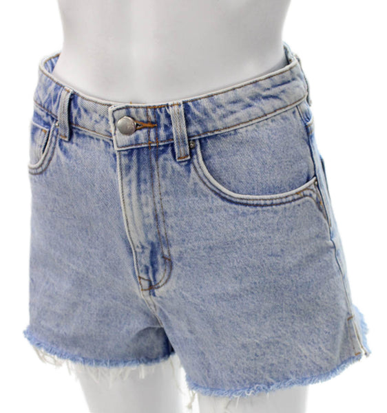 Zara Womens Cut-Off Blue Cotton Button Shorts Size 4