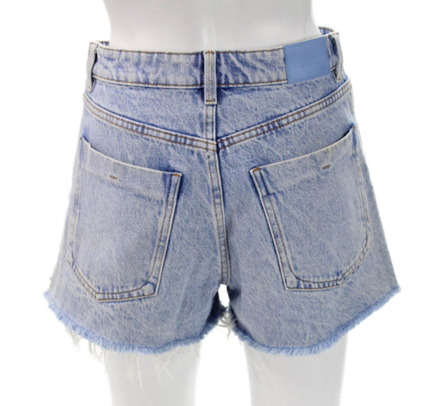 Zara Womens Cut-Off Blue Cotton Button Shorts Size 4