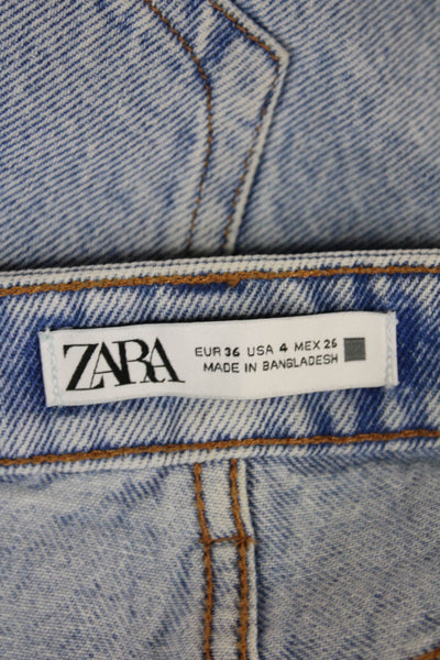 Zara Womens Cut-Off Blue Cotton Button Shorts Size 4