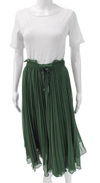 Zara Womens Pleated Long Green Polyester Drawstring Skirt Size XS