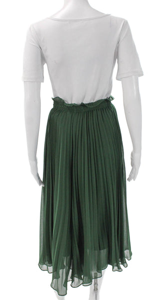 Zara Womens Pleated Long Green Polyester Drawstring Skirt Size XS