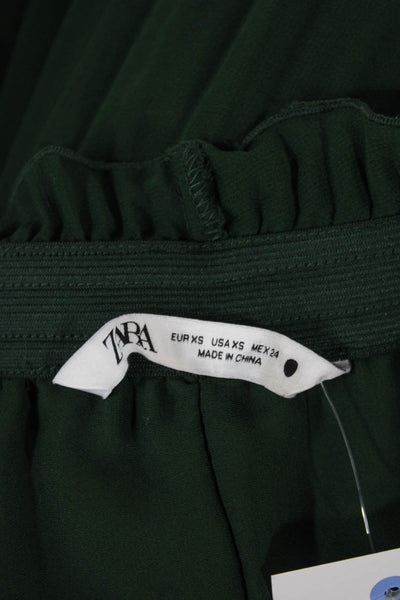 Zara Womens Pleated Long Green Polyester Drawstring Skirt Size XS
