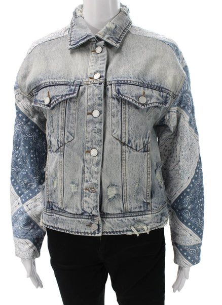 BLANKNYC Women Basic Denim Paisley Button Long Sleeve Jacket Size S