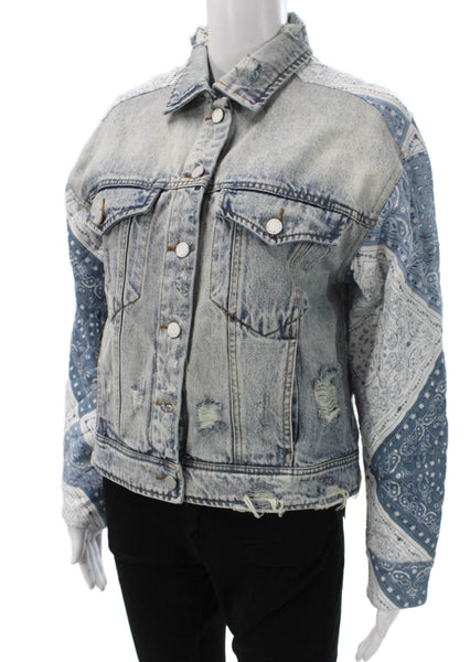BLANKNYC Women Basic Denim Paisley Button Long Sleeve Jacket Size S