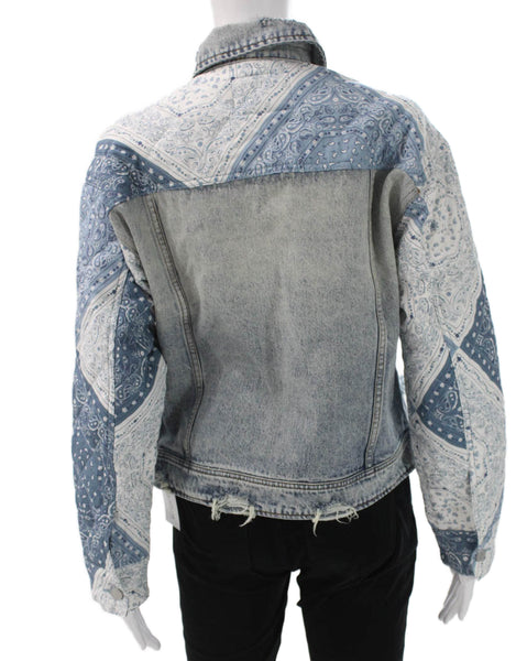 BLANKNYC Women Basic Denim Paisley Button Long Sleeve Jacket Size S