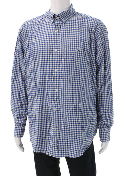 Vineyard Vines Mens Blue Check Long Sleeve Button-Up Shirt Size 2XL