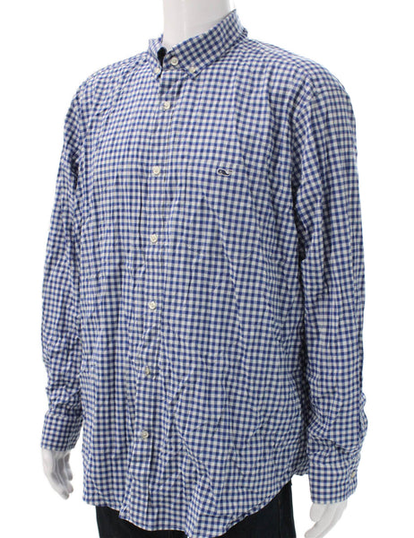 Vineyard Vines Mens Blue Check Long Sleeve Button-Up Shirt Size 2XL