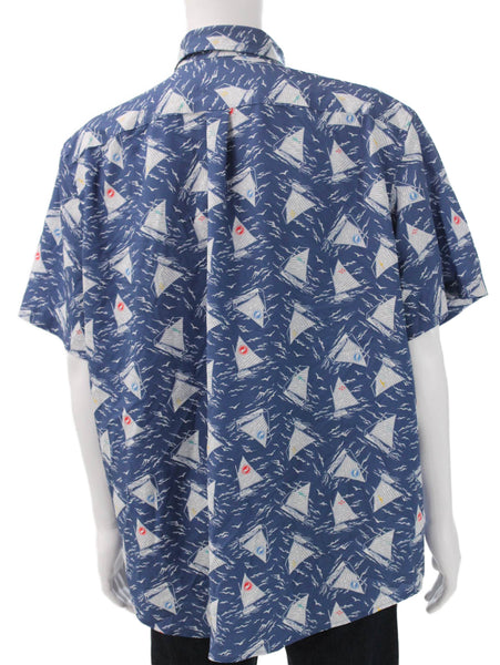 Vineyard Vines Mens Blue Graphic Collared Short Sleeve Button-Up Shirt Size 2XL