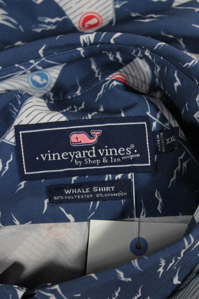 Vineyard Vines Mens Blue Graphic Collared Short Sleeve Button-Up Shirt Size 2XL