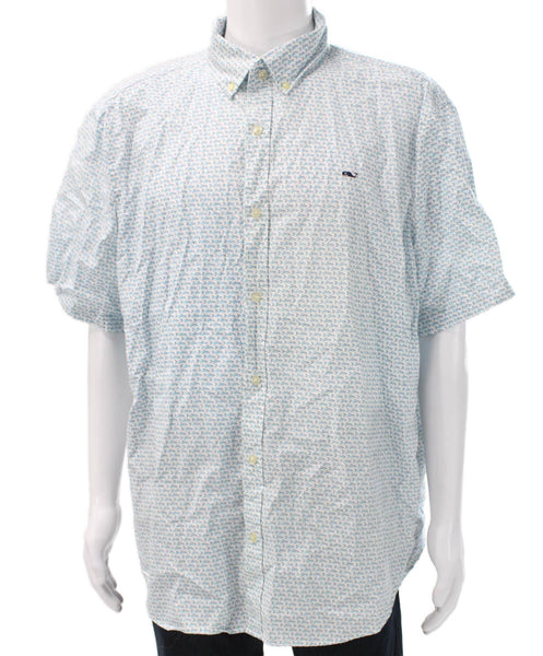 Vineyard Vines Mens Collared Cotton Button-Up Shirt White Nautical Size 2XL