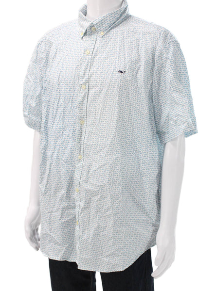 Vineyard Vines Mens Collared Cotton Button-Up Shirt White Nautical Size 2XL