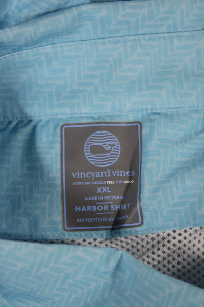 Vineyard Vines Mens Short Sleeve Button-Up Shirt Herringbone Blue Size 2XL