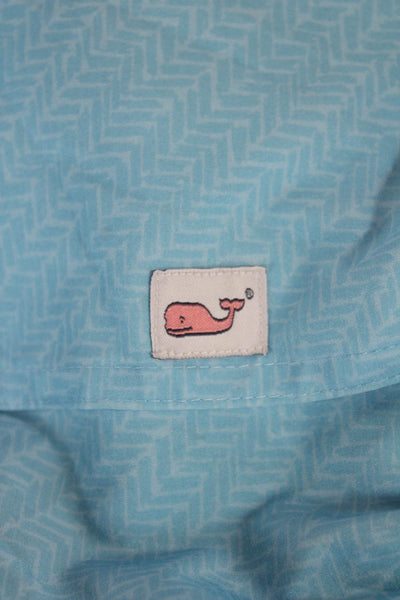 Vineyard Vines Mens Short Sleeve Button-Up Shirt Herringbone Blue Size 2XL